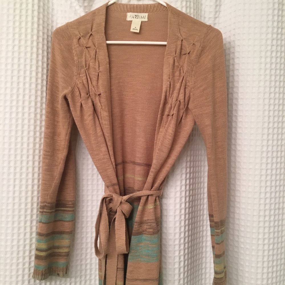 Knee length cardigan with optional belt